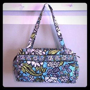 Quilted Floral Shoulder Bag in Aqua Blue and Green